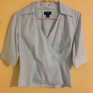 Ann Taylor Light Blue Wrap-Style Blouse with Notched Collar
